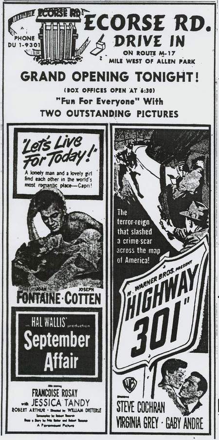 Ecorse Drive-In Theatre - Ecorse Grand Opening Ad 4-22-51 From Michigandriveins (newer photo)